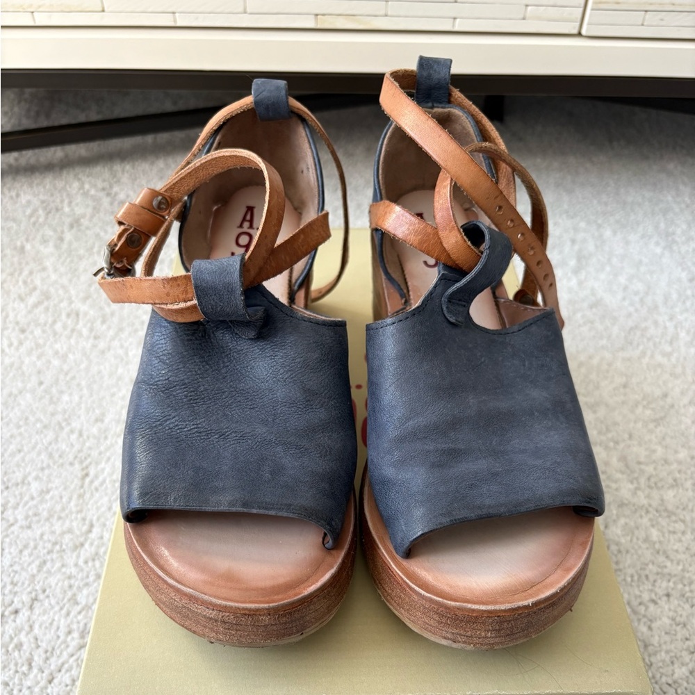 A.S.98 Nino Women's Leather Platform Wedge Sandal Size 37